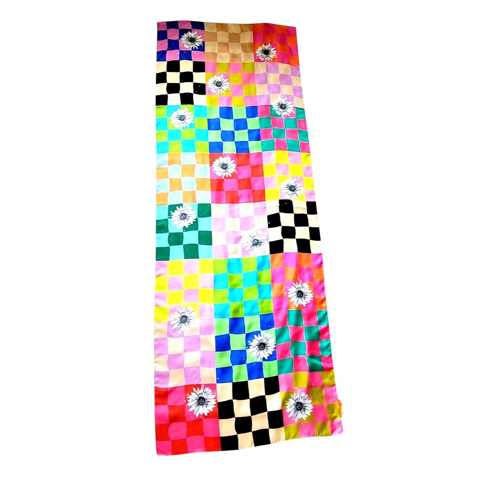 VILAGALLO Women 100% Silk Long Scarf Multicolor Rectangle - Picture 3 of 7